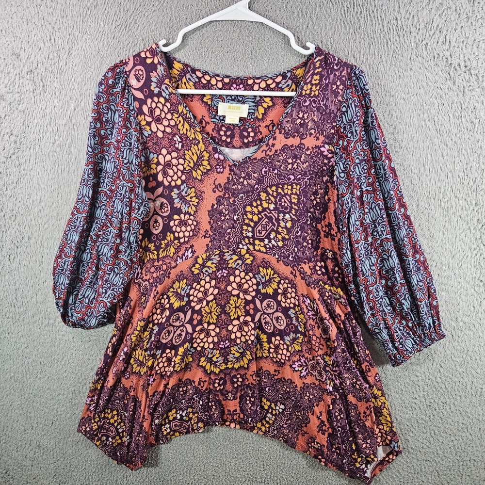 Maeve Anthropologie Womens Small Boho Floral Paisley V-Neck Sharkbite Blouse Top